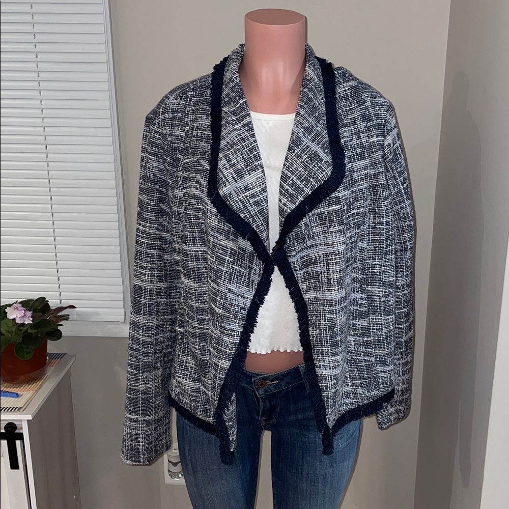 RACHEL ZOE navy tweed open front jacket formal. Size XL